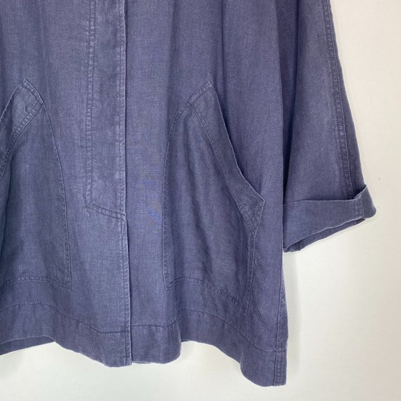 Eileen Fisher Linen Collared Button Up Top Blue Size XS - Picture 5 of 8